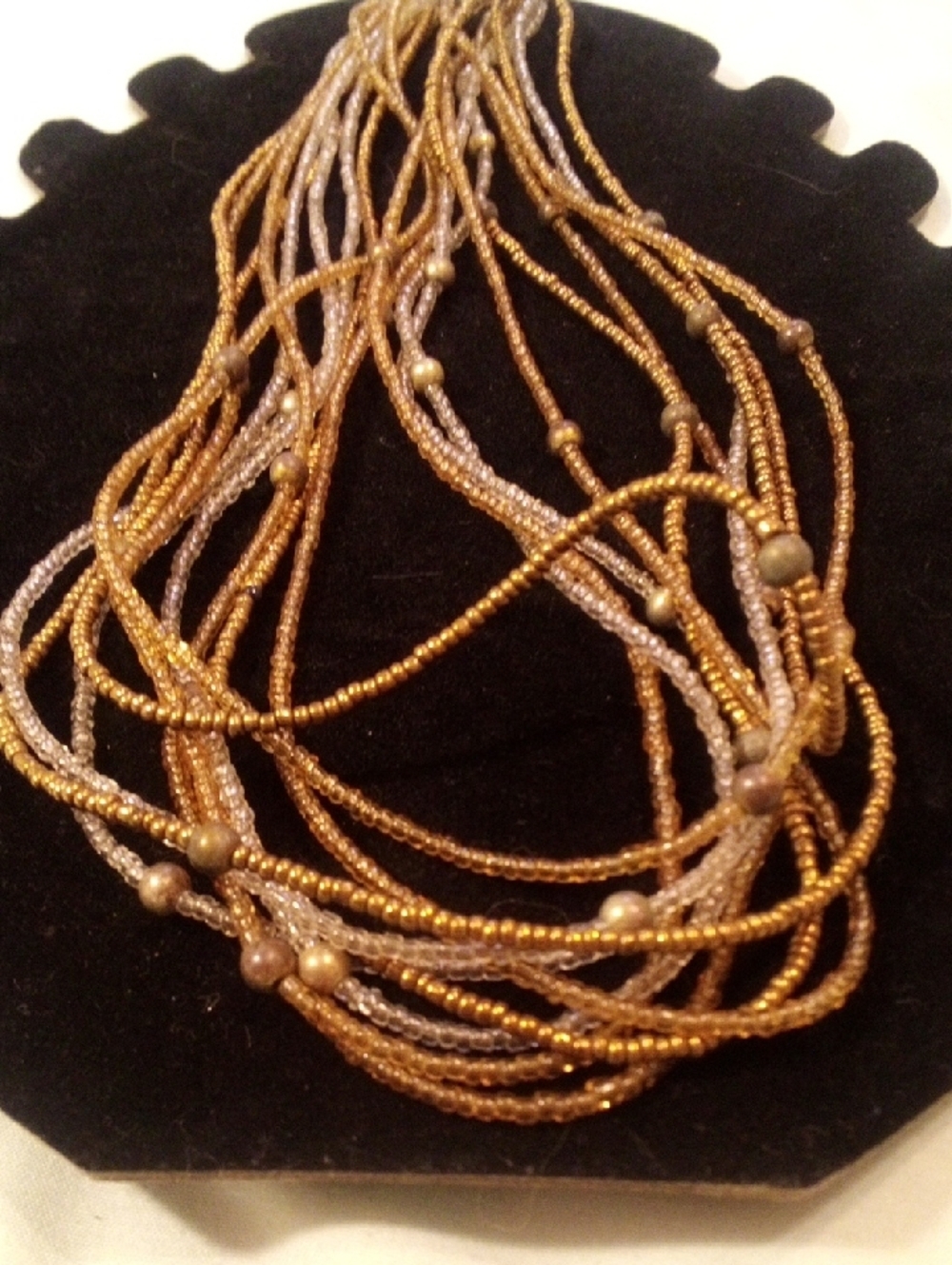 Layered Beaded Necklace in Gold and Pale Silver